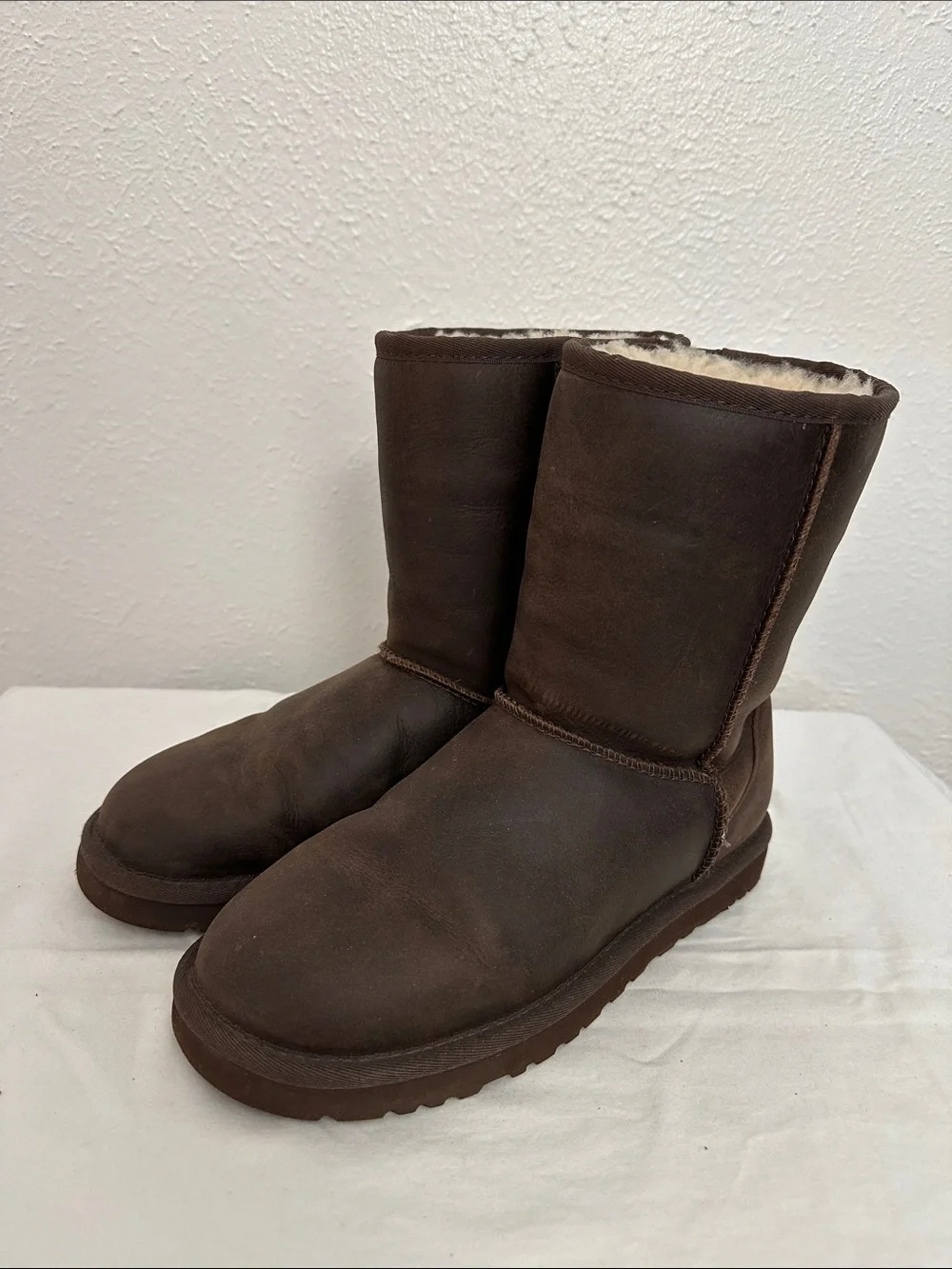 UGG Burnished Leather Shearling Short Boots